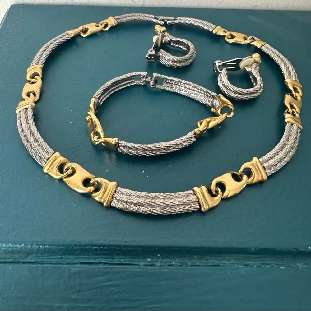Vintage GUCCI Gold & Silver Horsebit Necklace, Bracelet & Earring—Rare Set - Picture 12 of 14